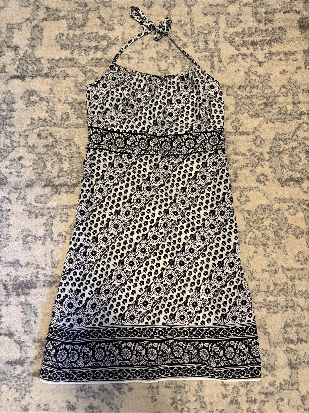 LOFT Black and White Geometric Floral Halter Midi Dress